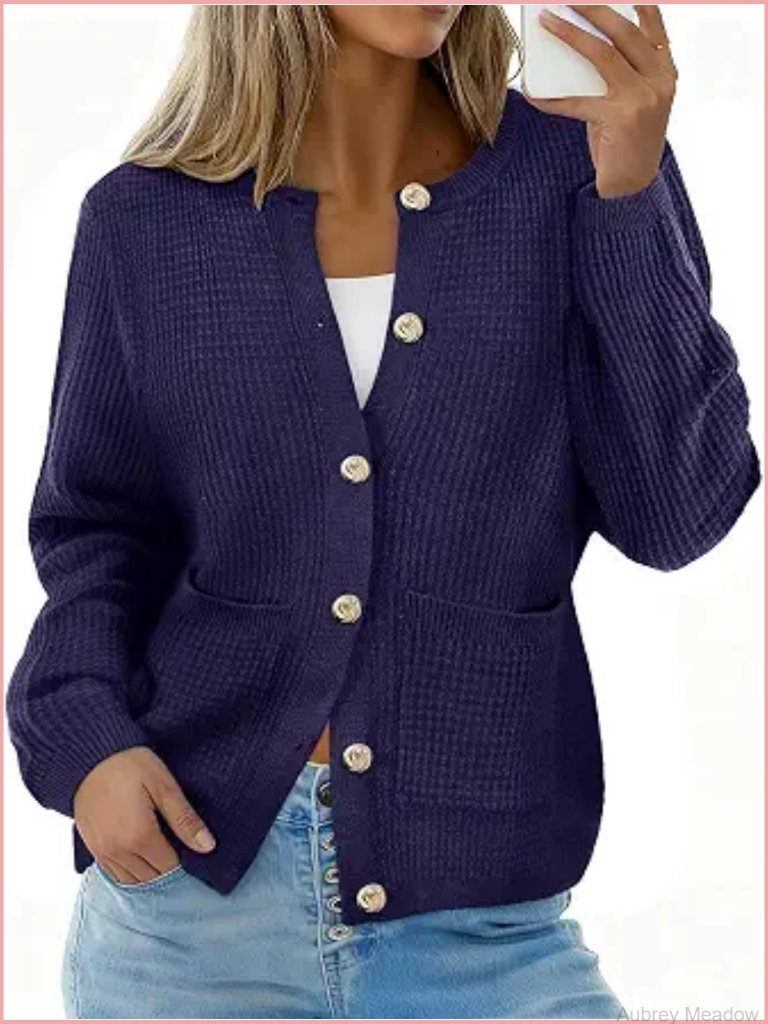 Plus Size Cardigan Sweaters For Women Crewneck Long Sleeve Button Down Knit